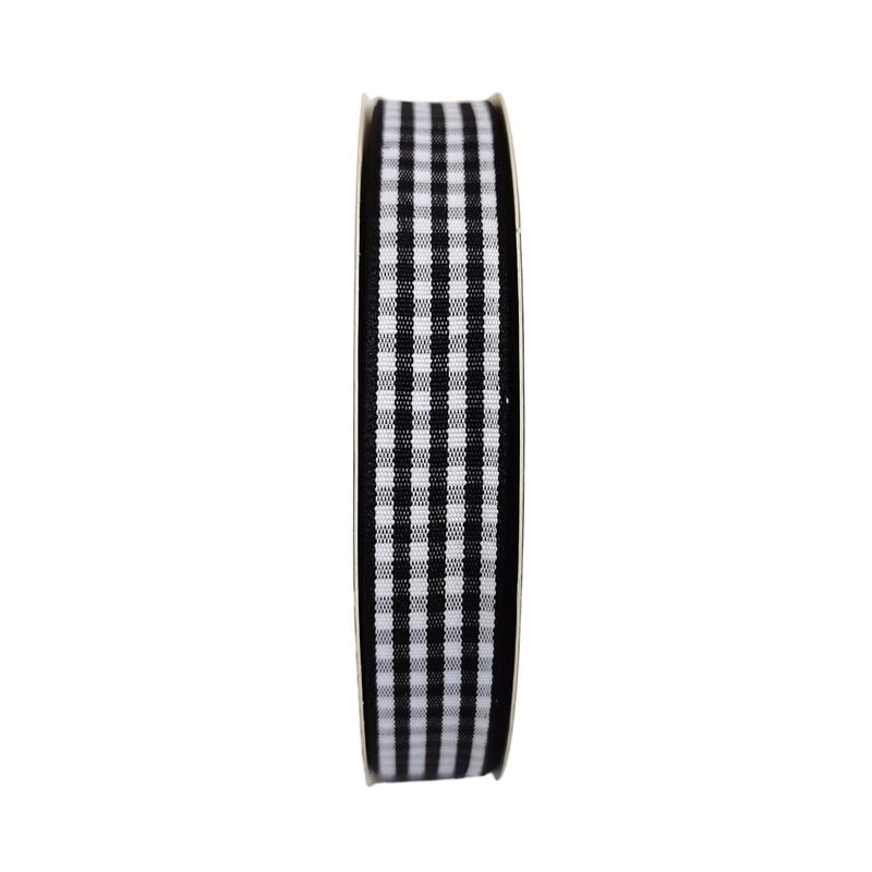 Micomon Black and White Wovon Edge Gingham Ribbon 25 Yard Each Roll 100% Polyester (5/8", Black) - Image 3